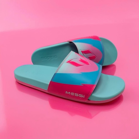 Adidas Adilette Comfort Slides Lionel Messi Inter Miami Aqua Pink Men Size 13 main image 4